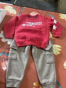 Kids Red Sweatshirt & Grey Pants Set