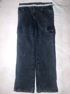 Men's Black Cargo Denim Jeans | Straight Fit | Mul