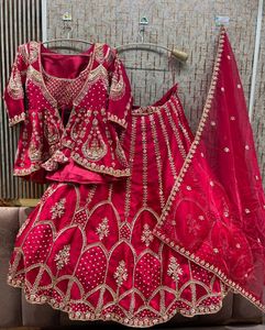 Stunning Red Embroidered Lehenga Choli Set
