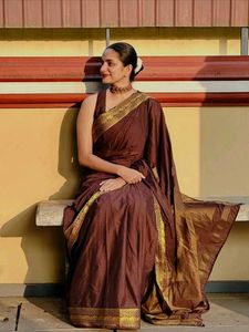 Elegant Brown Saree with Golden Border