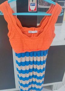 Zara Crocheted Striped Mini Dress