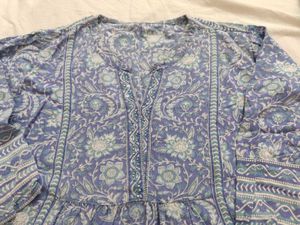 Blue Floral Print Tunic Top