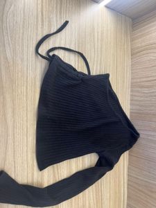 Black Ribbed Halter Neck Top