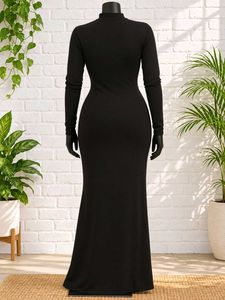 Elegant Black Long Sleeve Maxi Dress