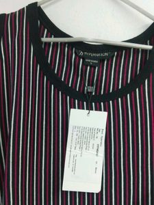 Women's Striped Cold Shoulder Asymmetrical Dress
