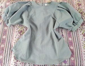 Blue buff sleeve korean top