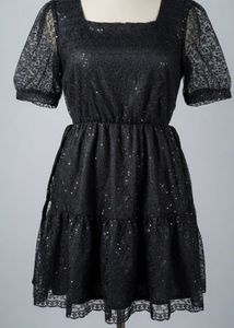 Sequinned Black Lace Dress