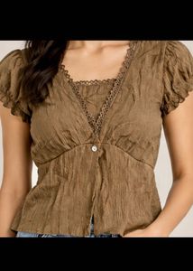 Chic Brown Textured V-Neck Top