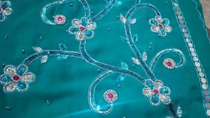 Stunning Teal Saree with Embellishments