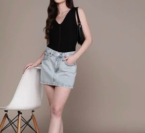 Light Wash Denim Mini Skirt
