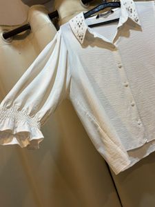 Elegant White Embellished Collar Top