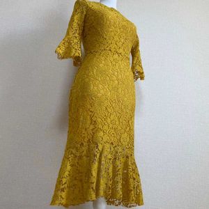 Yellow Lace Dress with Bell Sleeves