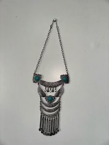 Boho Silver Tone Turquoise Necklace