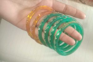 Stylish Green-gold Glitter Bangles - Set of 6
