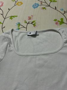 White Ribbed Square Neck Cropped Top