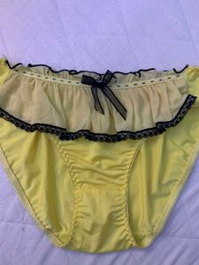 Cute Yellow Ruffled Briefs with Black Lace Trim