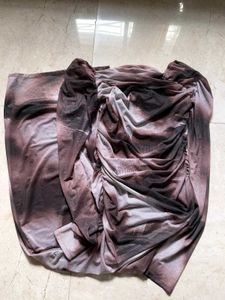 Ruched Tie-Dye Mesh Mini Dress