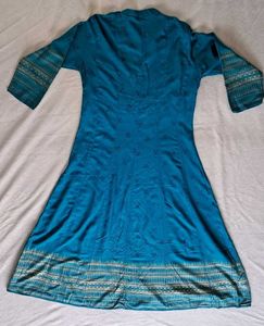 Teal Kurta with Embellished Neckline