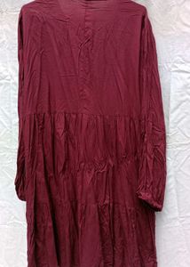 Maroon Round-Neck Tiered Dress