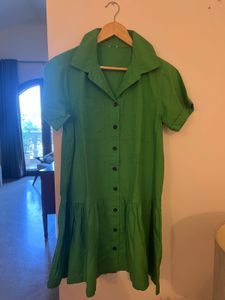 Vibrant Green Button-Down Shirt Dress
