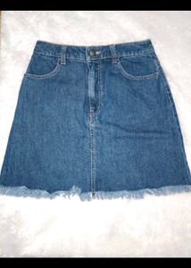 Denim Skirt with Frayed Hem