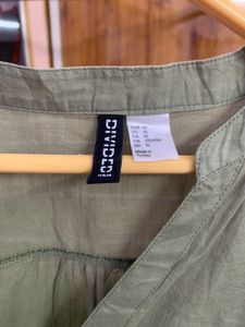 Green V-Neck Button-Up Shirt