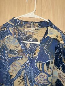 Blue Abstract Print Button-Up Shirt