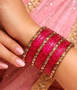 Vibrant Pink Beaded Bangles