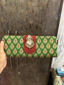 Designer Brocade Clutch – Emerald Green