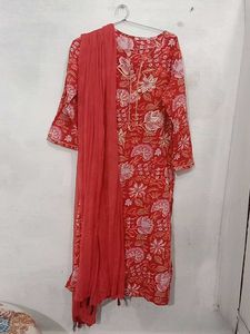 Vibrant Red Floral Kurti Set