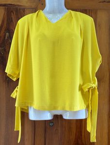 Bright Yellow V-Neck Top with Tie Detail