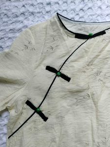 Mandarin Chic Bamboo Print Ethnic Top