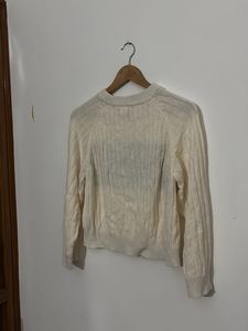 Cream Cable Knit "BRKLN" Sweater