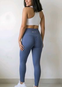 Stylish Blue Scrunch Butts Workout Leggings