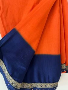 Orange and Navy Blue Saree