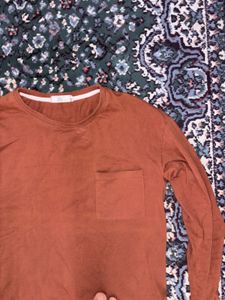 Brown Long Sleeve Pocket Tee