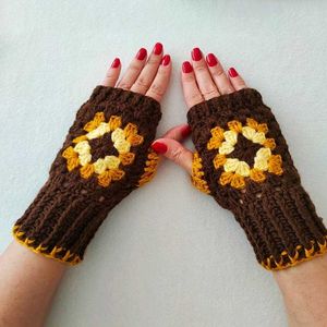 Crochet Brown Fingerless Gloves