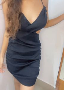 Chic Black Ruched Cut-Out Dress