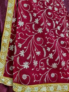 Elegant Embroidered Red Saree