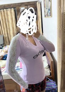 Lilac Lace Sleeve T-Shirt