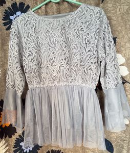 Grey Lace & Net Peplum Top – Elegant Party Wear🫶�