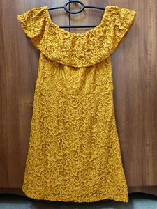 Zink London Yellow Lace Off-Shoulder Dress