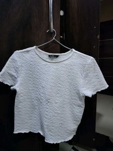 White Textured Cropped Top
