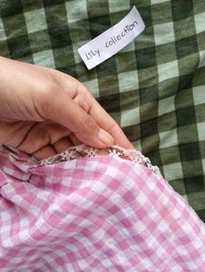 Pink Gingham Pajama Shorts with Lace Trim