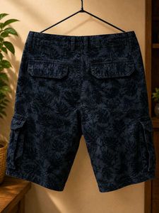 Men's Blue Printed Cargo Shorts