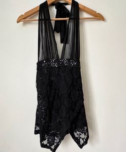 black lacy y2k vneck mesh top