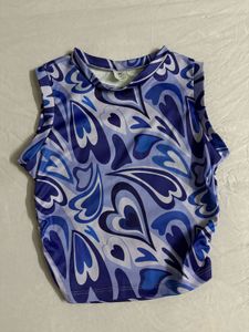 Y2k Blue Swirl Mesh Tank Top