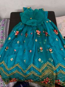 Beautiful Teal Lehenga Choli with Floral Embroider