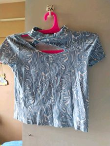 Blue Marble Ribbed Cut-Out Top