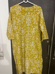 Yellow Kurta with White Print
